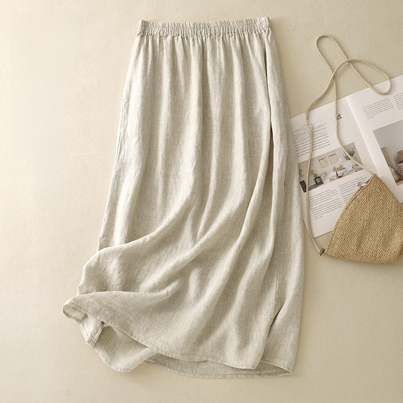 Japanese Retro Linen Midi Skirt