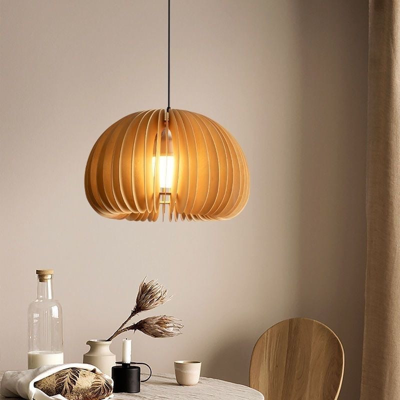 Japanese Retro Wooden Pumpkin Pendant Lamp