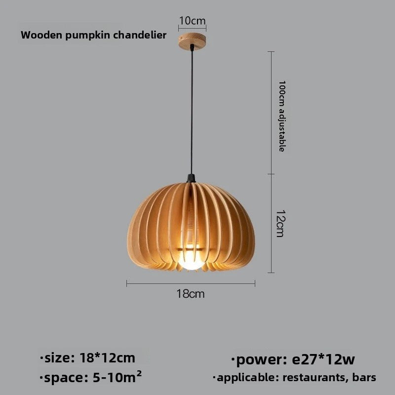 Japanese Retro Wooden Pumpkin Pendant Lamp