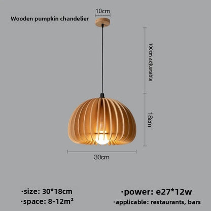 Japanese Retro Wooden Pumpkin Pendant Lamp