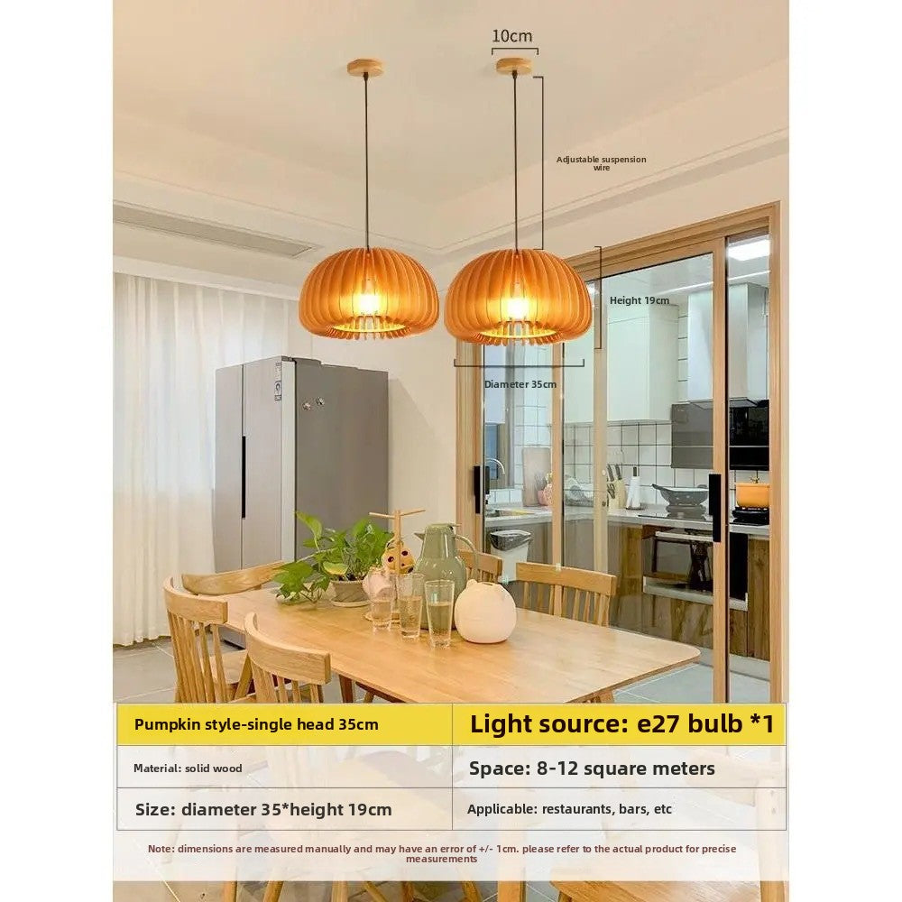 Japanese Retro Wooden Pumpkin Pendant Lamp