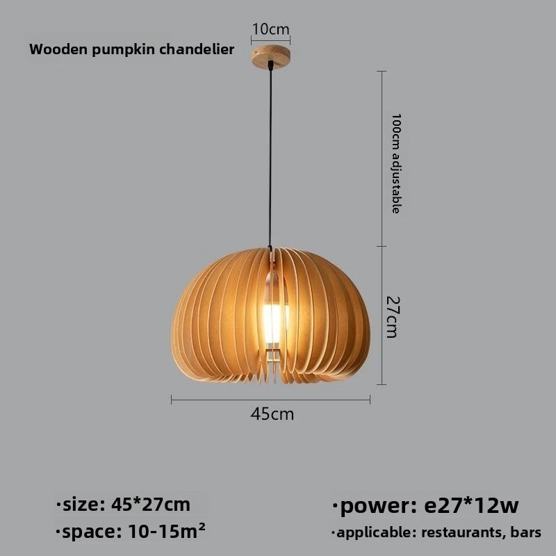 Japanese Retro Wooden Pumpkin Pendant Lamp