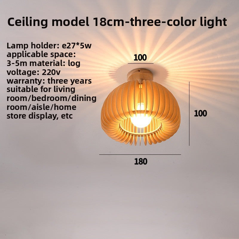 Japanese Retro Wooden Pumpkin Pendant Lamp