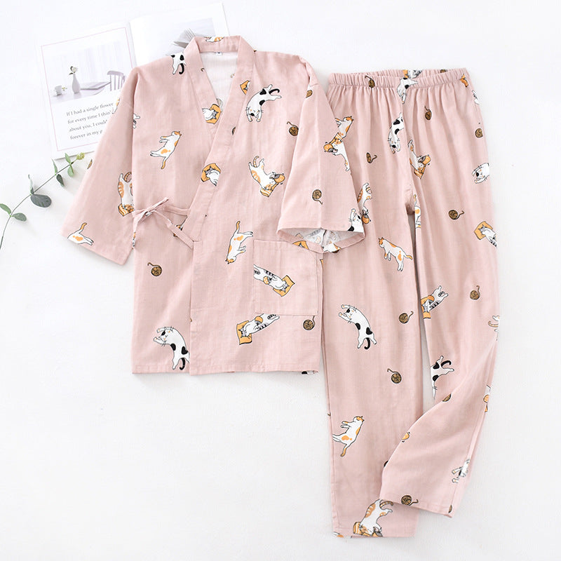 Japanese Style Cotton Gauze Kimono Pajamas