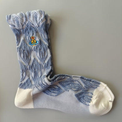 Japanese Style Cotton Mid-Calf Socks with Embroidery