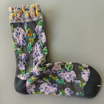 Japanese Style Cotton Mid-Calf Socks with Embroidery
