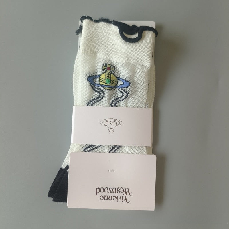 Japanese Style Cotton Mid-Calf Socks with Embroidery