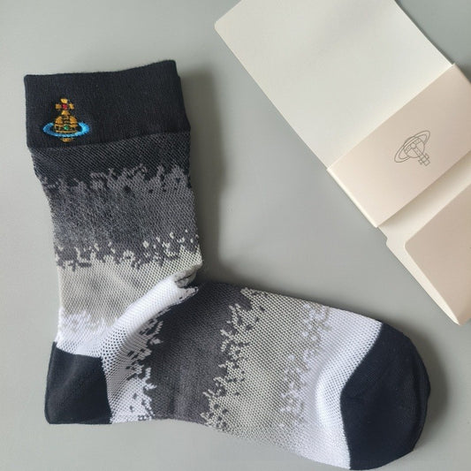Japanese Style Cotton Mid-Calf Socks with Embroidery