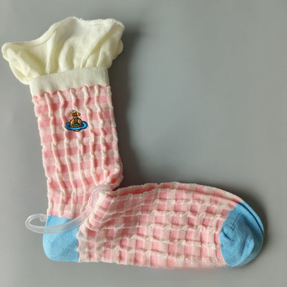 Japanese Style Cotton Mid-Calf Socks with Embroidery