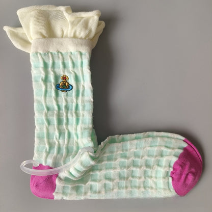Japanese Style Cotton Mid-Calf Socks with Embroidery