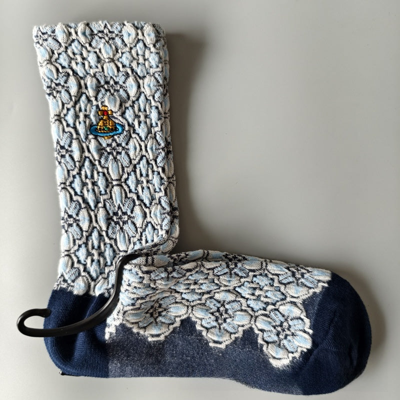 Japanese Style Cotton Mid-Calf Socks with Embroidery