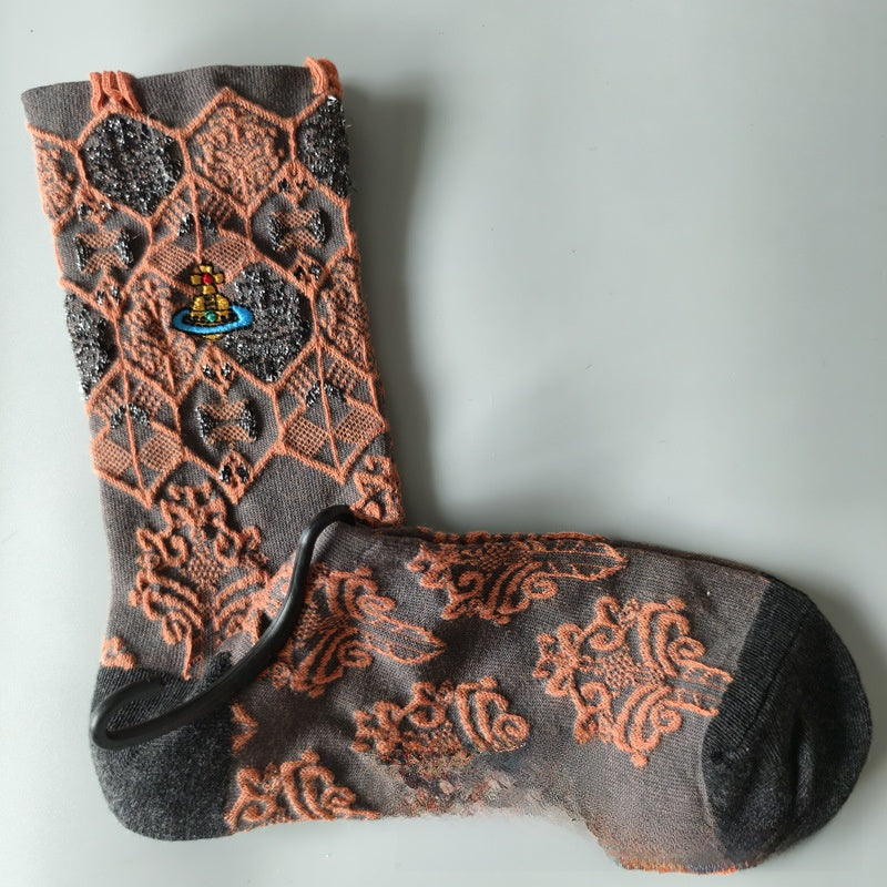Japanese Style Cotton Mid-Calf Socks with Embroidery