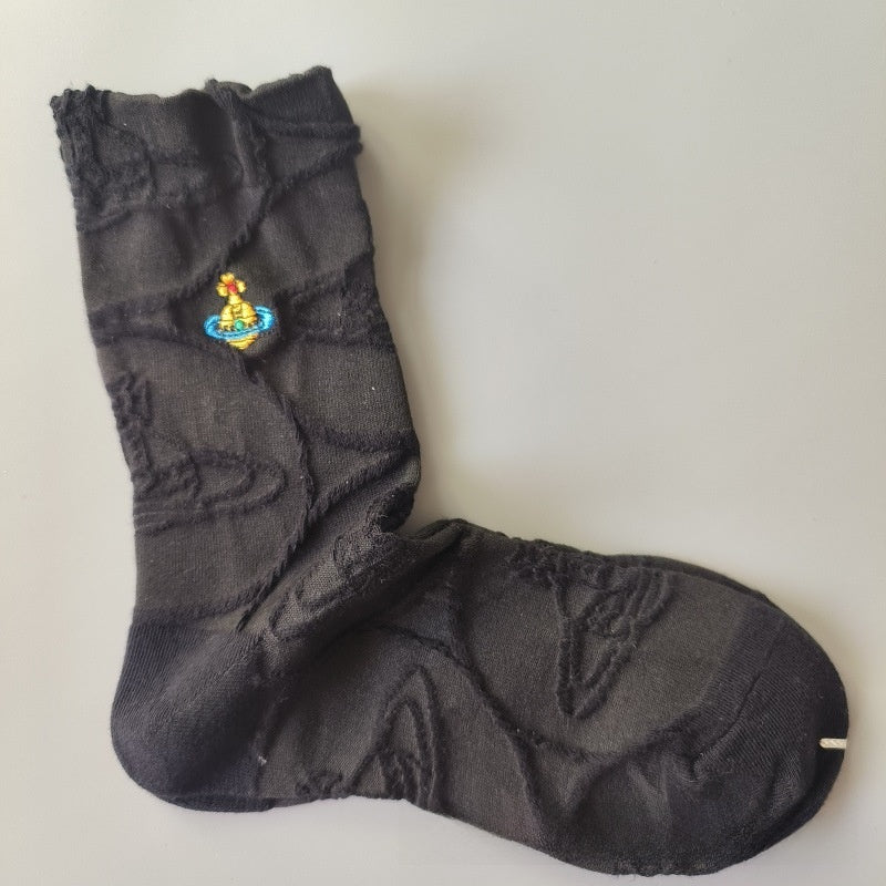 Japanese Style Cotton Mid-Calf Socks with Embroidery