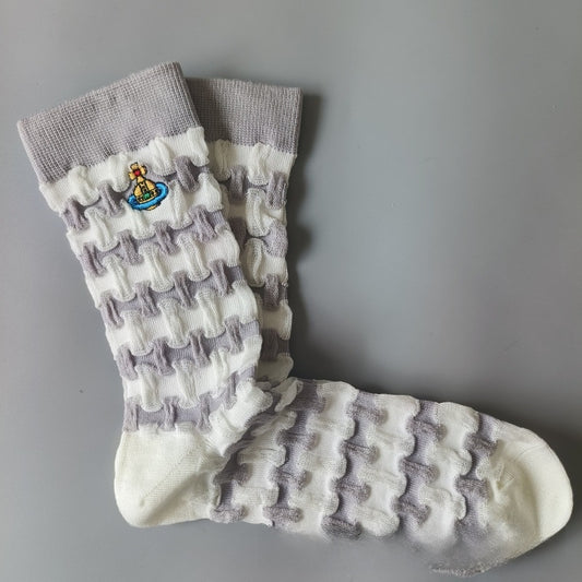 Japanese Style Cotton Mid-Calf Socks with Embroidery