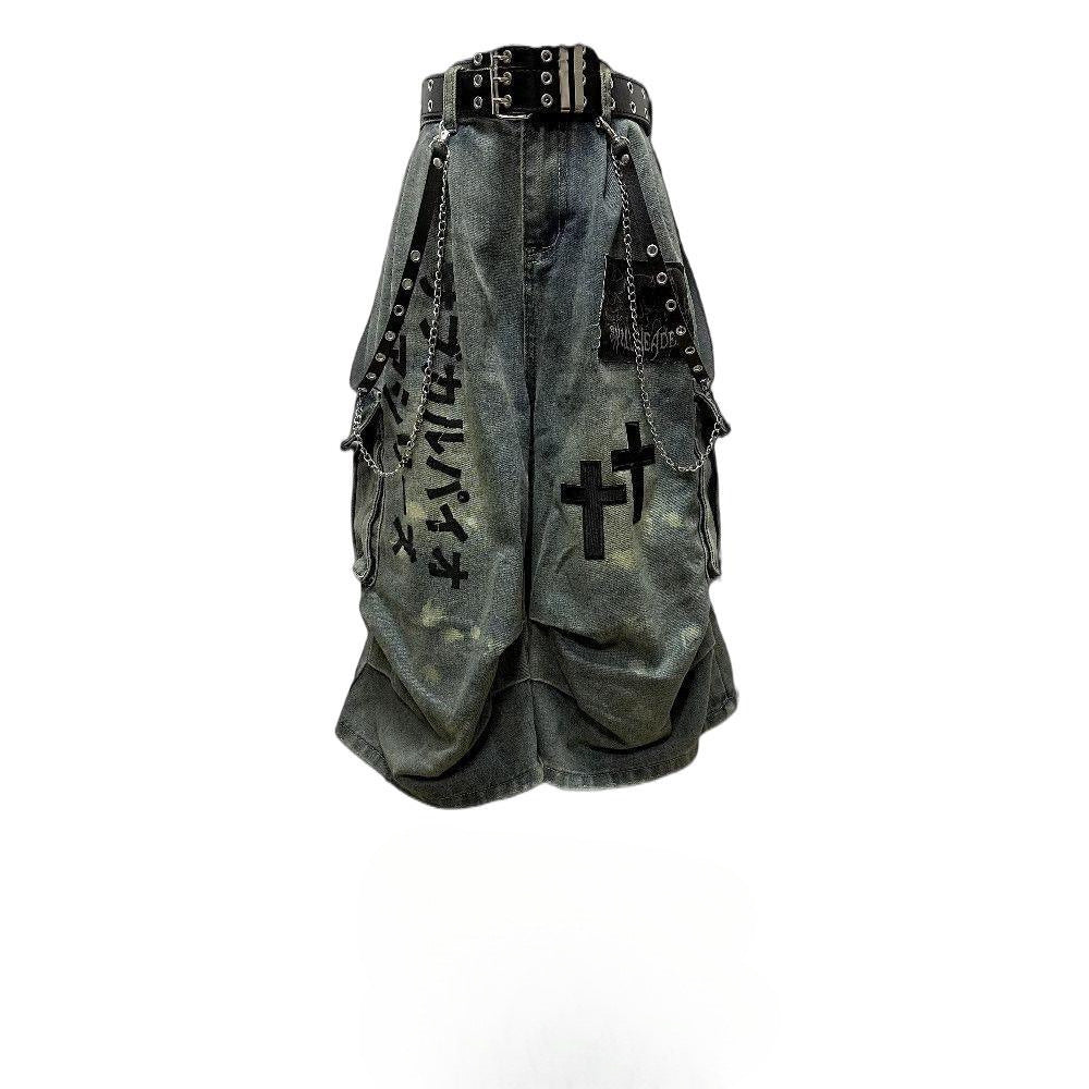 Japanese-style dark-denim seven-inch pants