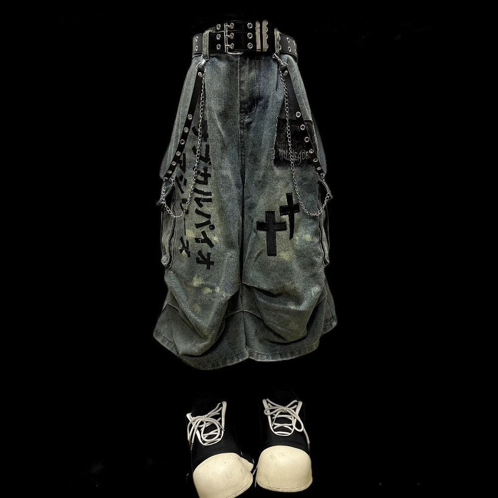 Japanese-style dark-denim seven-inch pants