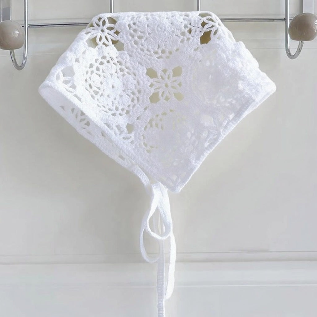 Japanese-Style Handmade Crochet Lace Headscarf for Women, Sweet Korean-Style Triangle Scarf, Knitted Hairband, Hair Accessory