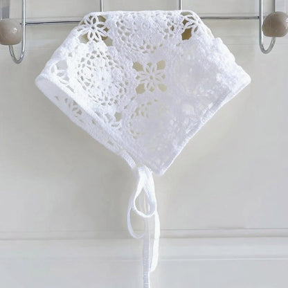Japanese-Style Handmade Crochet Lace Headscarf for Women, Sweet Korean-Style Triangle Scarf, Knitted Hairband, Hair Accessory