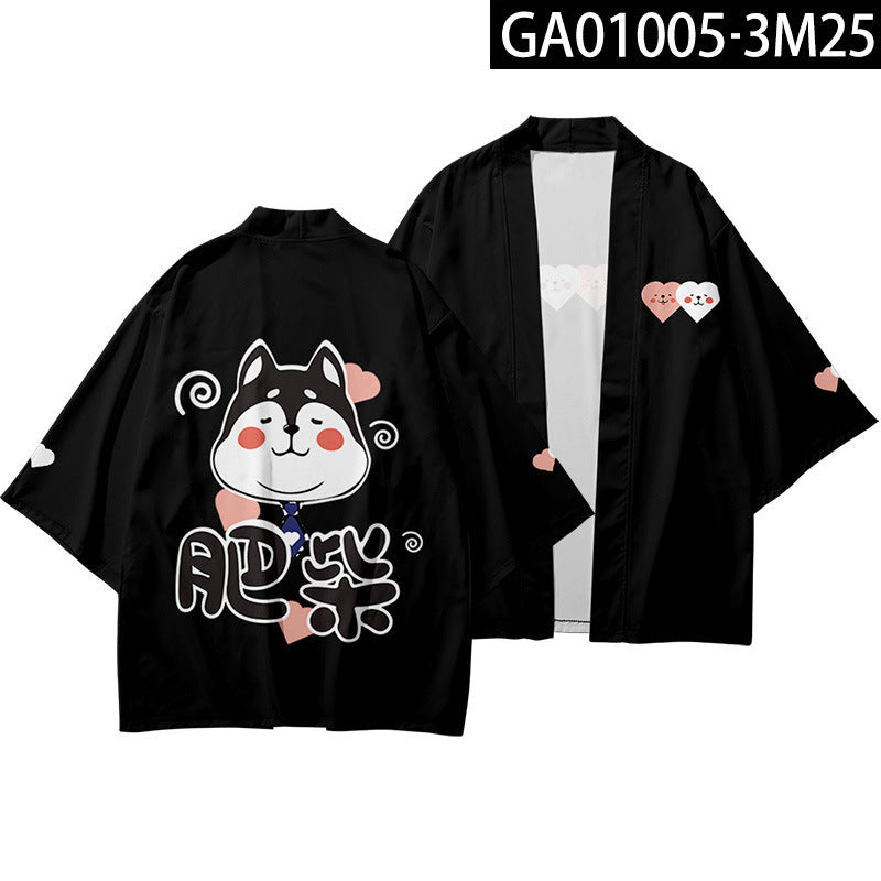 Japanese Style Kimono Robe with 3D Floral Print