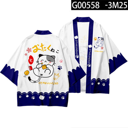 Japanese Style Kimono Robe with 3D Floral Print