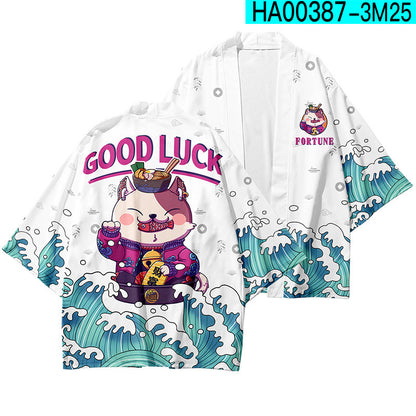 Japanese Style Kimono Robe with 3D Floral Print