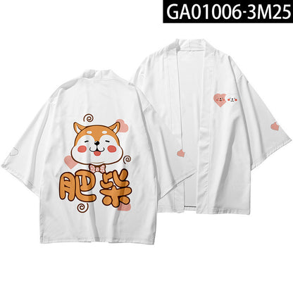 Japanese Style Kimono Robe with 3D Floral Print