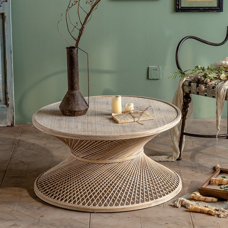 Japanese Style Rattan Round Coffee Table