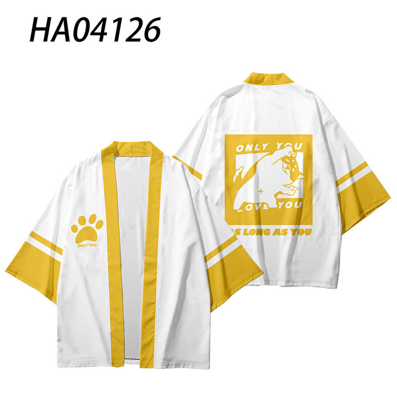 Japanese Style Shiba Inu Print Kimono Robe
