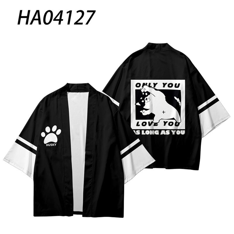 Japanese Style Shiba Inu Print Kimono Robe