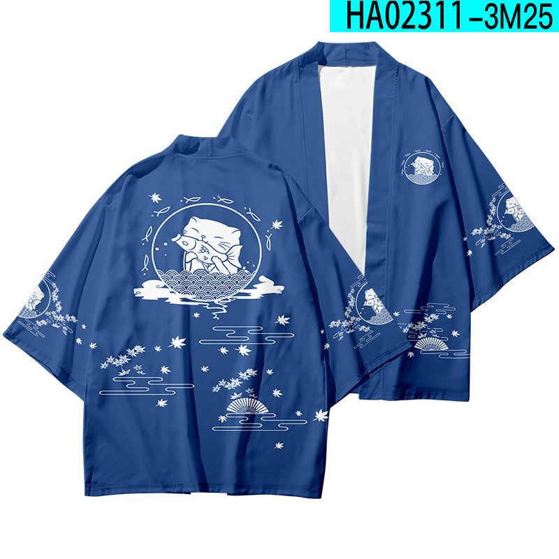 Japanese Style Shiba Inu Print Kimono Robe