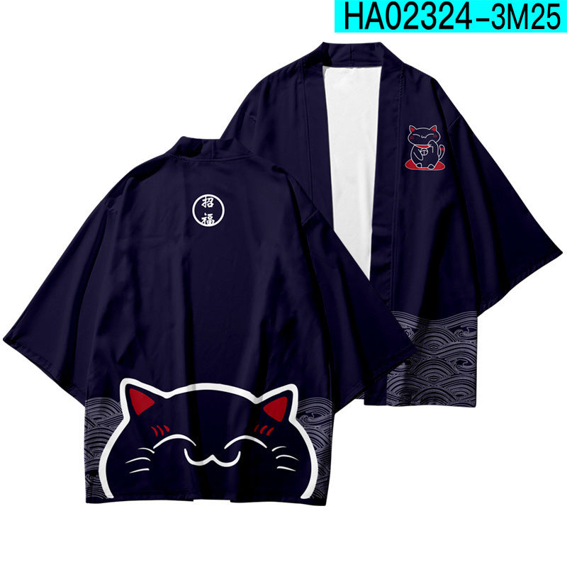 Japanese Style Shiba Inu Print Kimono Robe