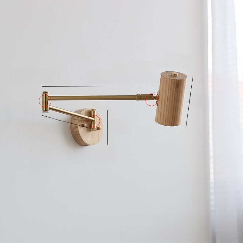 Japanese Style Swing Arm Wall Lamp with Wood Finish
