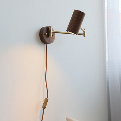 Japanese Style Swing Arm Wall Lamp with Wood Finish