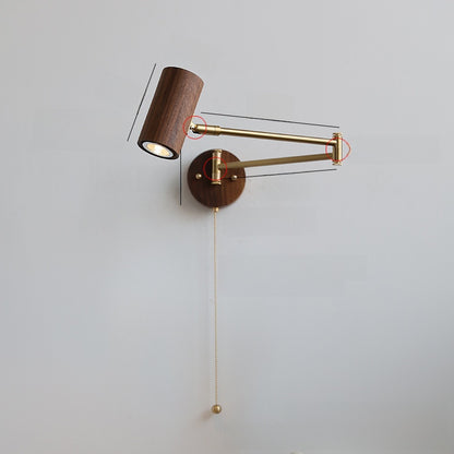 Japanese Style Swing Arm Wall Lamp with Wood Finish
