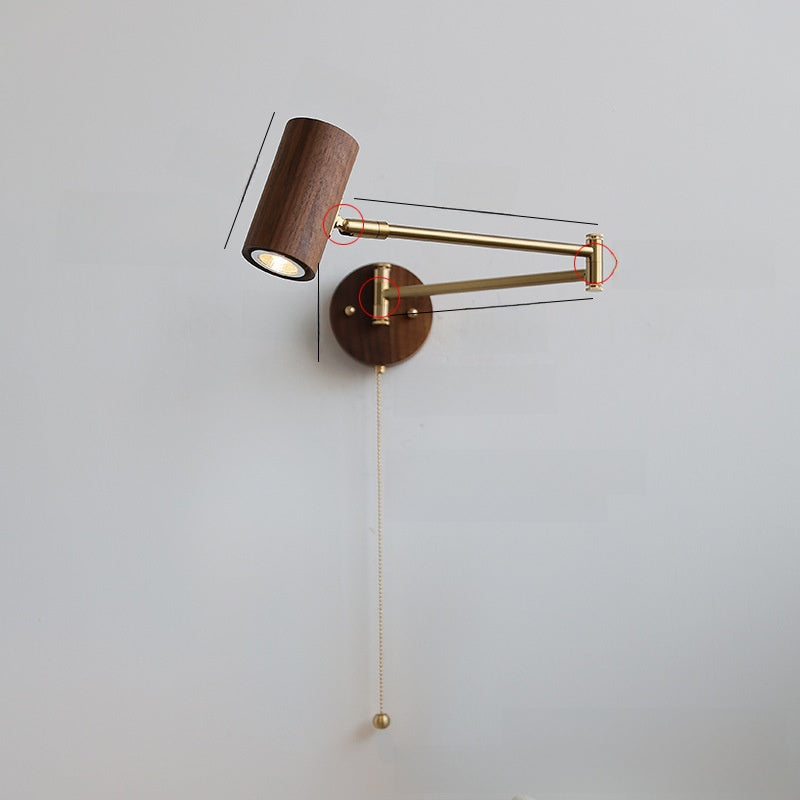 Japanese Style Swing Arm Wall Lamp with Wood Finish