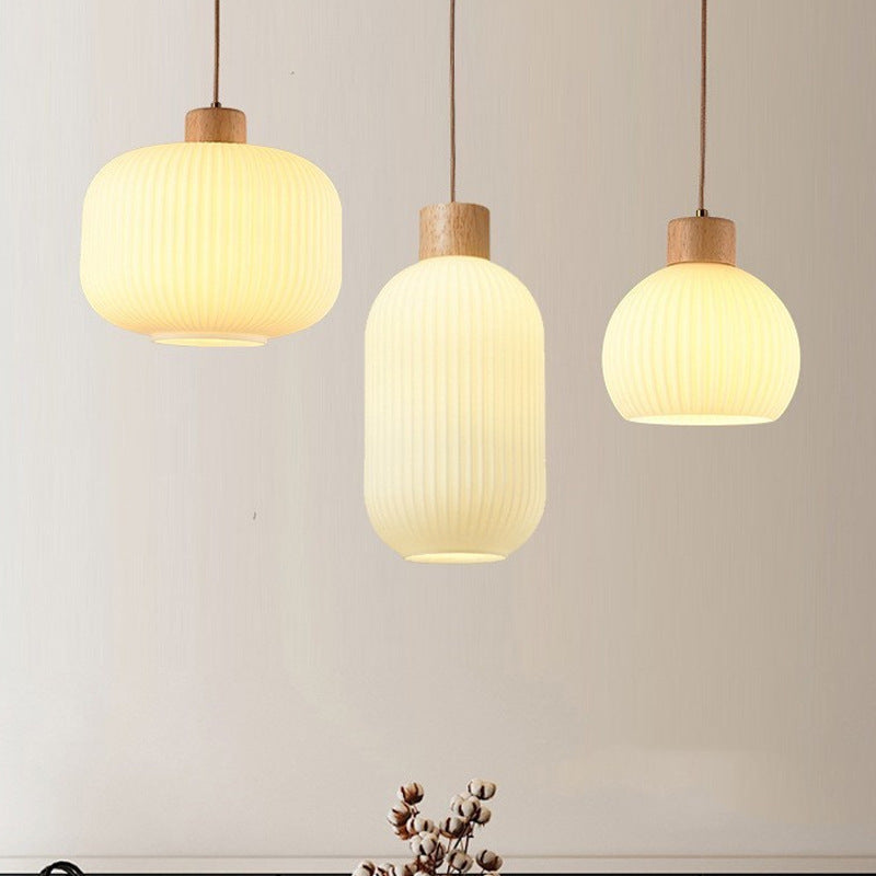 Japanese Style Wooden Glass Adjustable Pendant Light