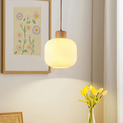 Japanese Style Wooden Glass Adjustable Pendant Light