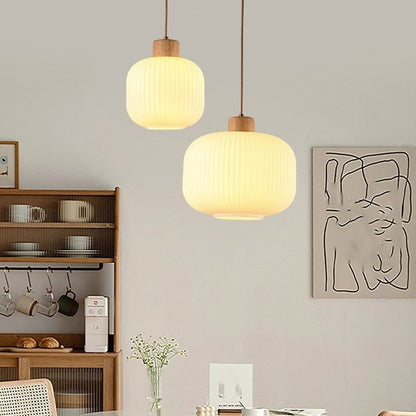 Japanese Style Wooden Glass Adjustable Pendant Light