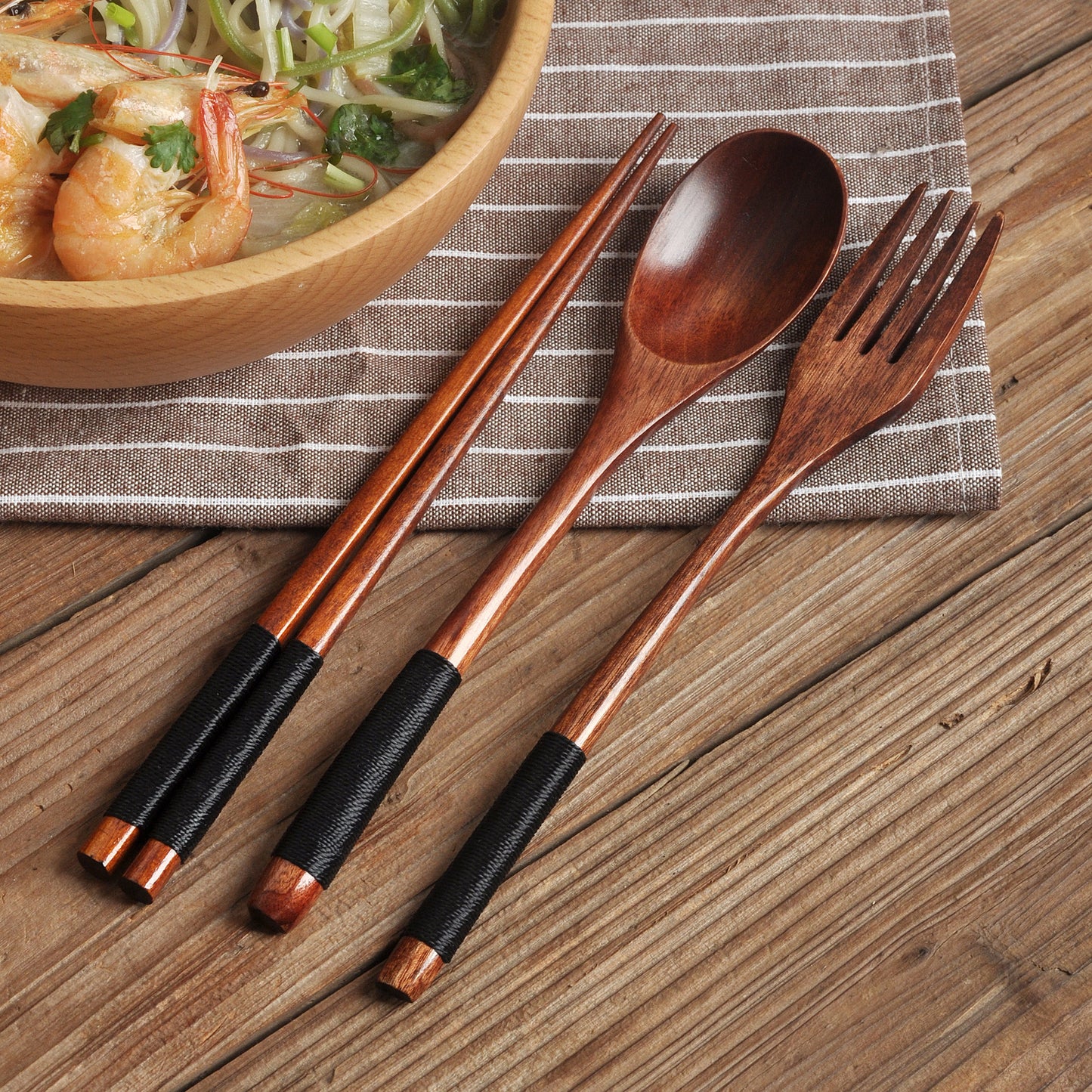 Japanese Wooden Long Handle Cutlery Set