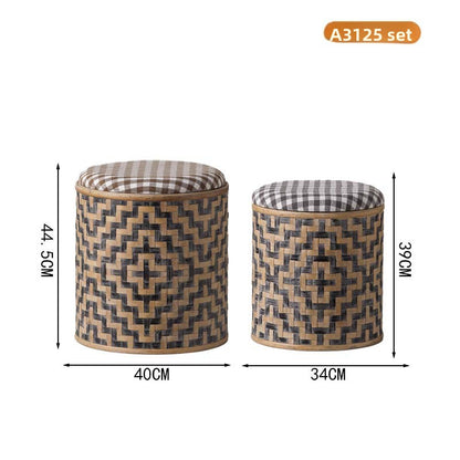 Japanese Woven Rattan Side Table with Storage