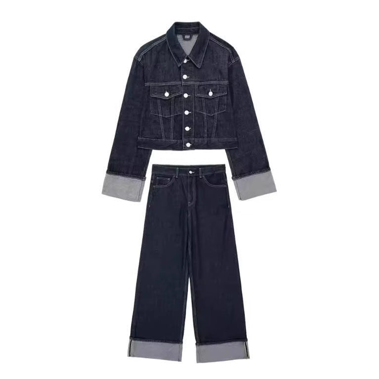 Jeans jacket with flared cuffs pants