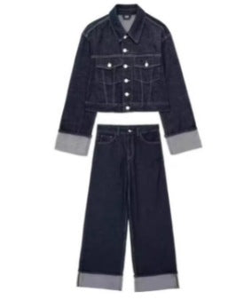 Jeans jacket with flared cuffs pants