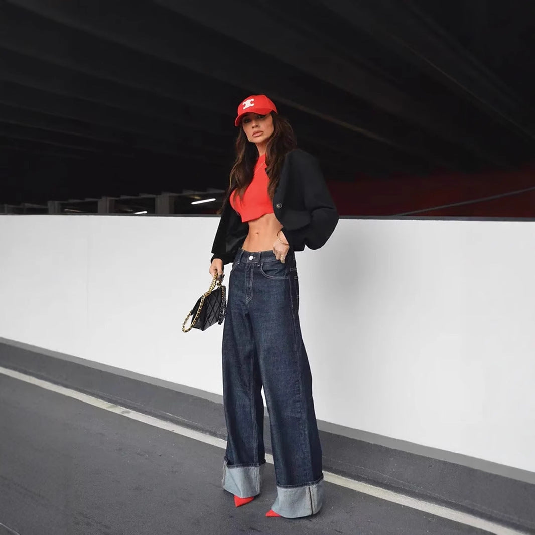 Jeans jacket with flared cuffs pants