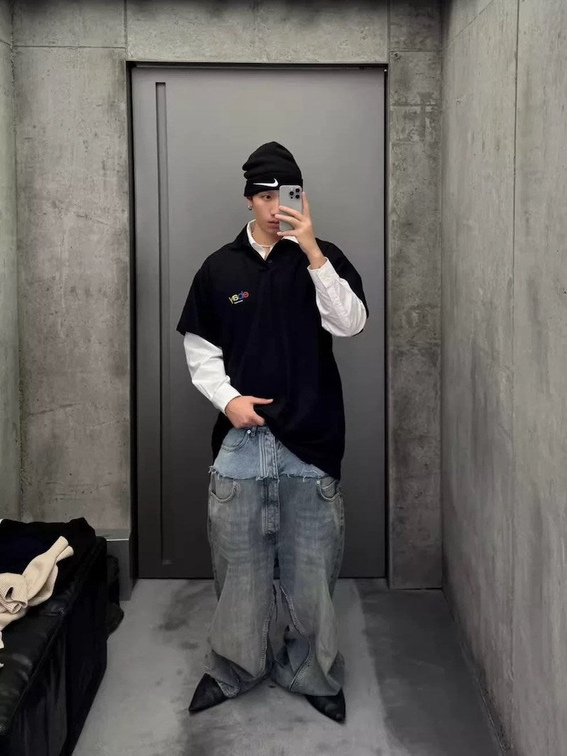 Jeans with a split design and washed finish