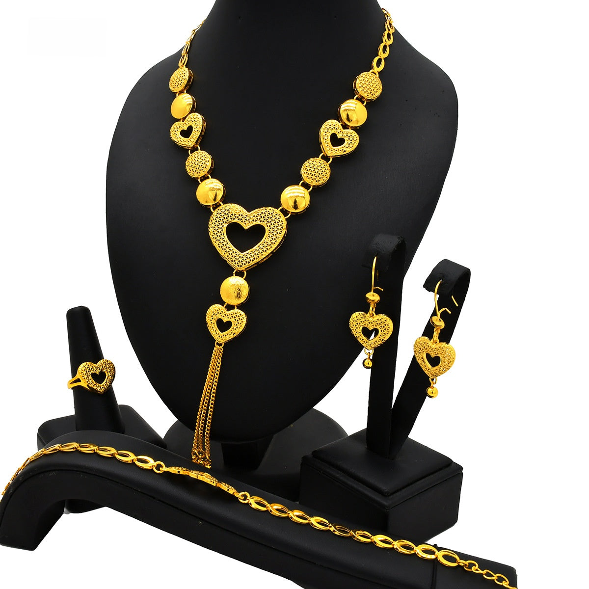 Jewelry: necklaces, earrings, rings, and bracelets