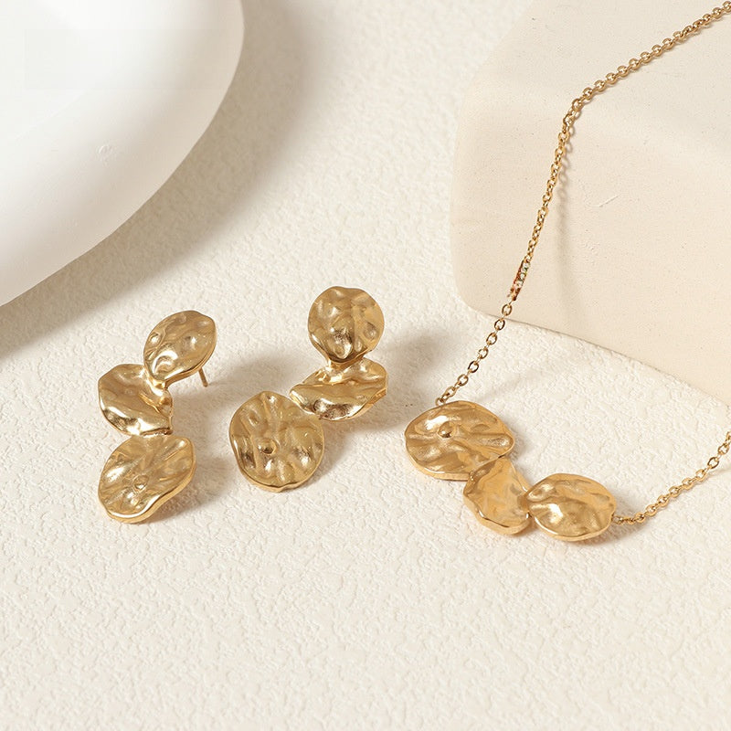 Justop Vintage Floral Titanium Steel Earrings and Necklace