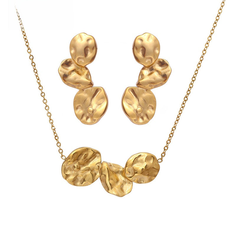 Justop Vintage Floral Titanium Steel Earrings and Necklace