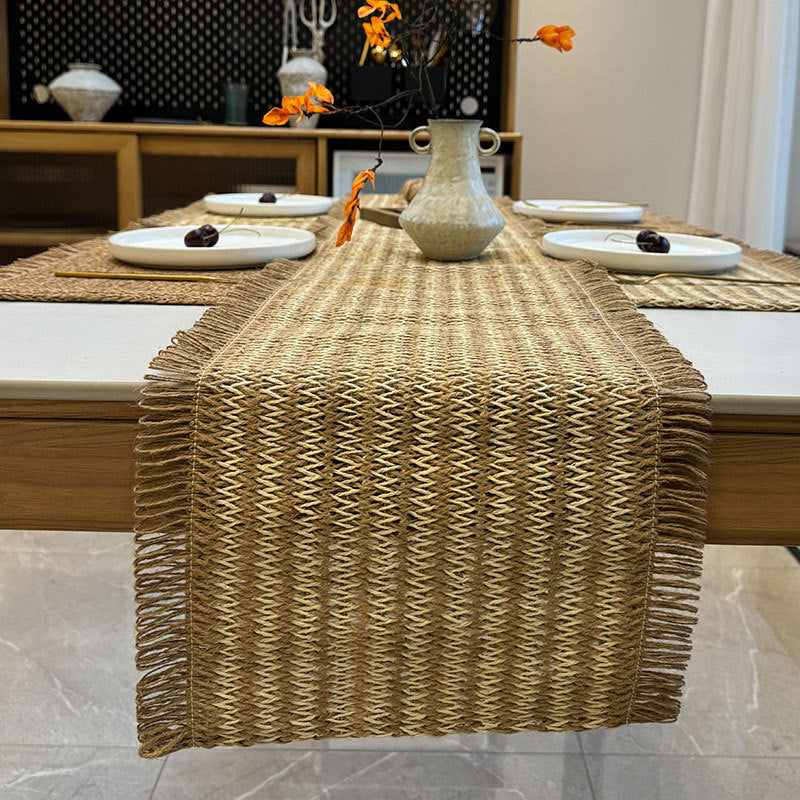 Jute Woven Table Runner with Tassel Decoration