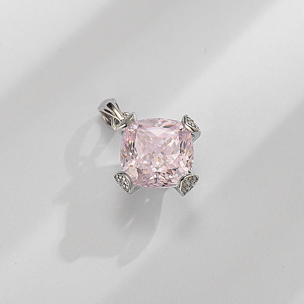 K936 White Gold 11 × 11 Princess Square High Carbon Diamond American Pink White G Pendant Main Stone 11 karat Simple Necklace