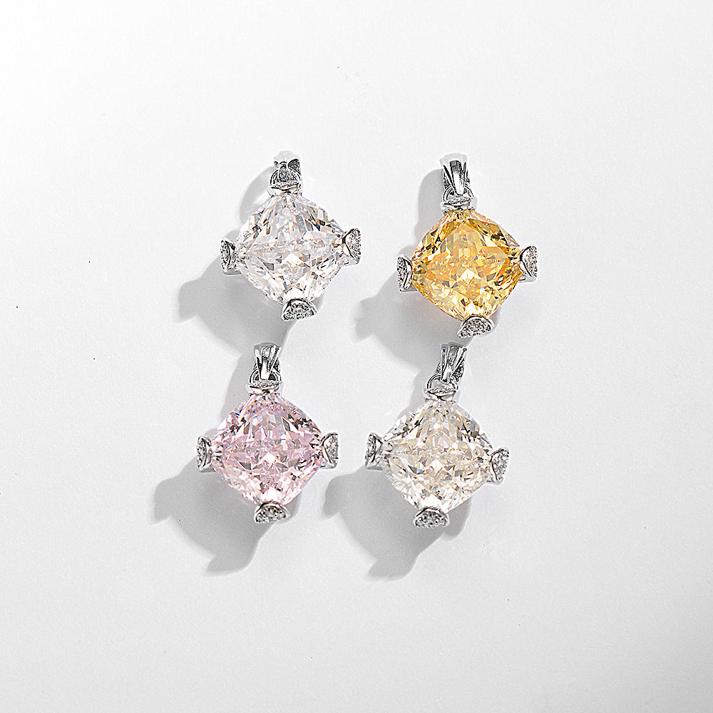 K936 White Gold 11 × 11 Princess Square High Carbon Diamond American Pink White G Pendant Main Stone 11 karat Simple Necklace